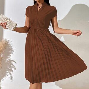 SHEIN Chocolate Brown Mini Pleat Vintage-Inspired Dress | Size L